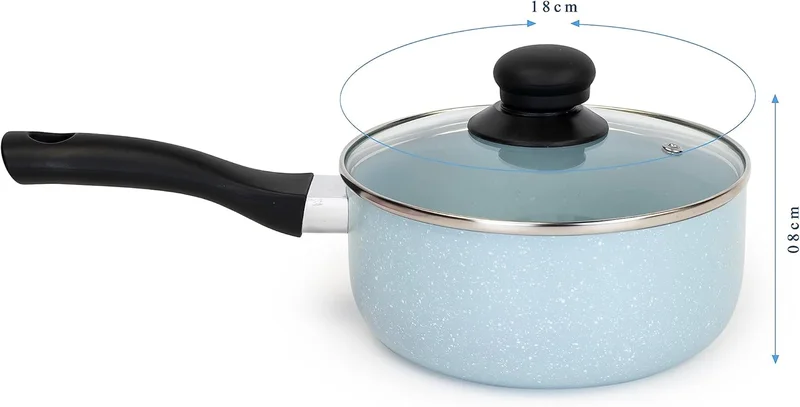 Wilson Light Blue Wilson 7pcs Aluminum Non-Stick Marble Coating Cookware Set - Durable Exterior, Heat Resistant Handles, Tempered Glass Lids - Ideal for Healthy Cooking Light Blue  | Best Price UAE